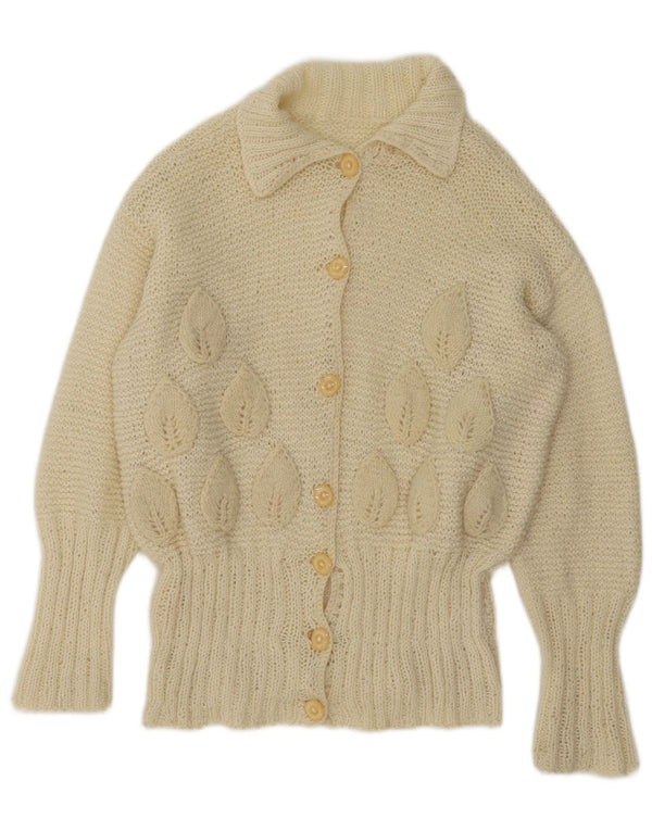 Vintage Womens Cardigan Sweater UK 16 Large Off White Floral