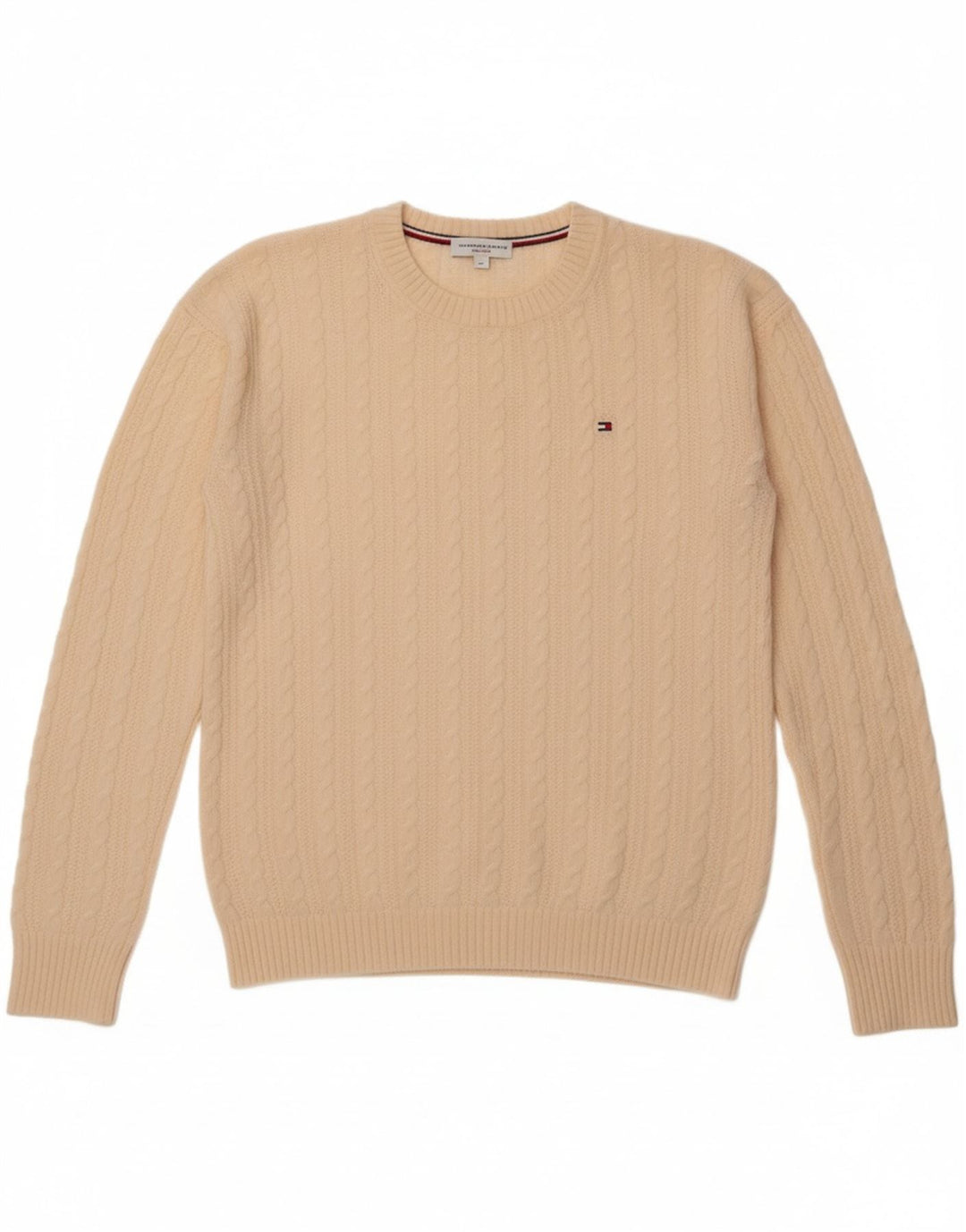TOMMY HILFIGER Womens Oversized Crew Neck Jumper Sweater UK 10 Small Beige