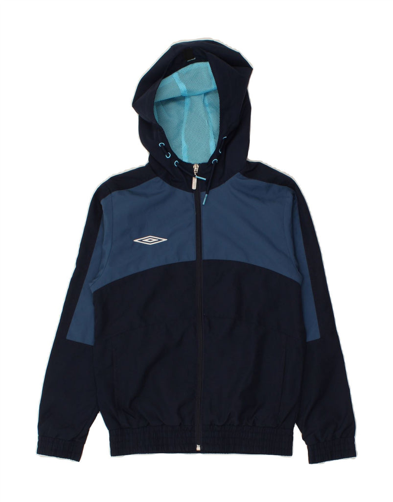 UMBRO Boys Hooded Rain Jacket 7-8 Years medium Navy Blue Colourblock | Vintage Umbro | Thrift | Second-Hand Umbro | Used Clothing | Messina Hembry 