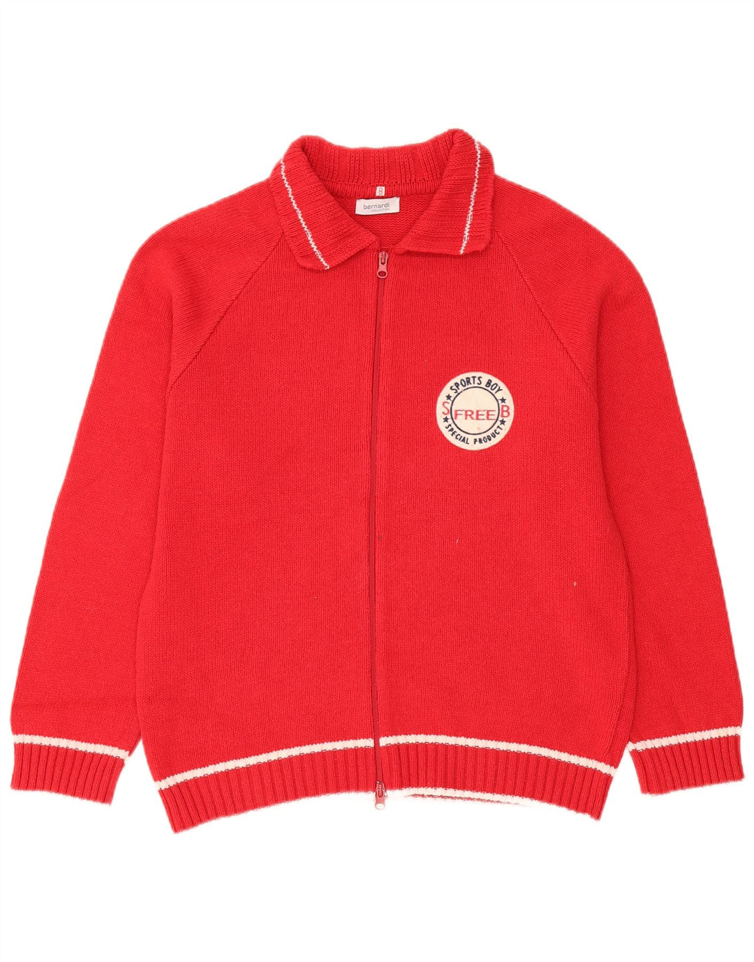 Bernardi Womens Graphic Full Zip Cardigan Sweater US 8 Medium Red Cotton