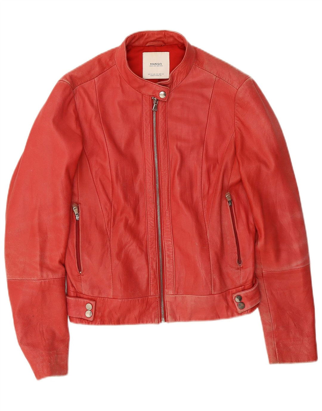 Mango Womens Leather Jacket UK 10 Small Red Leather
