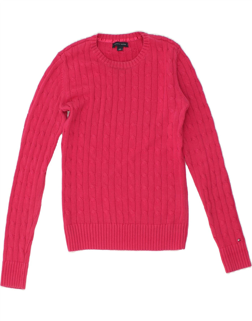 TOMMY HILFIGER Womens Crew Neck Jumper Sweater UK 10 Small Pink Cotton | Vintage Tommy Hilfiger | Thrift | Second-Hand Tommy Hilfiger | Used Clothing | Messina Hembry 