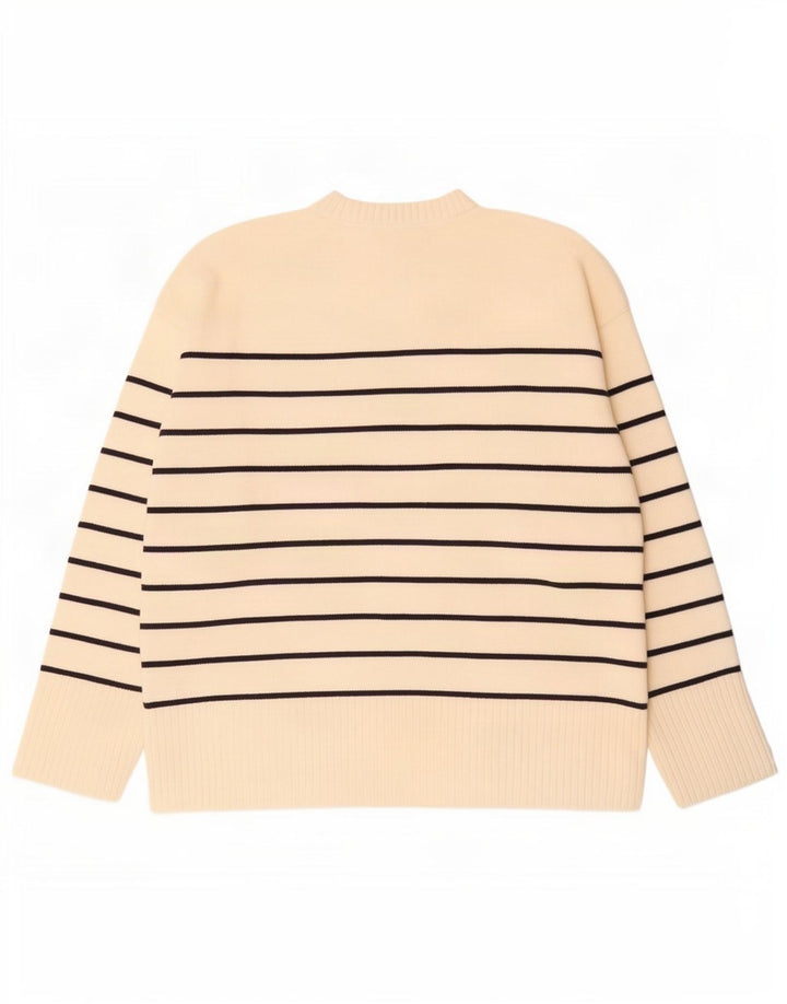 Zara Womens Crew Neck Jumper Sweater UK 14 Medium Off White Striped