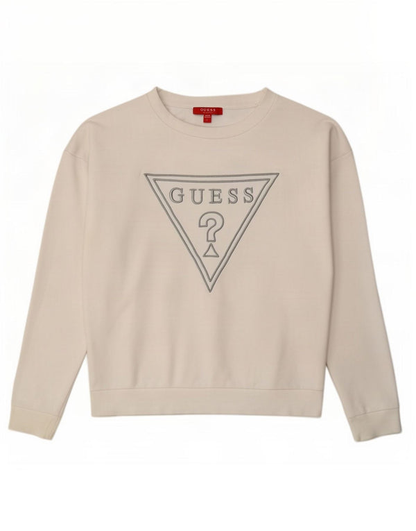 Guess Womens Graphic Oversized Sweatshirt Jumper UK 6 XS White Cotton