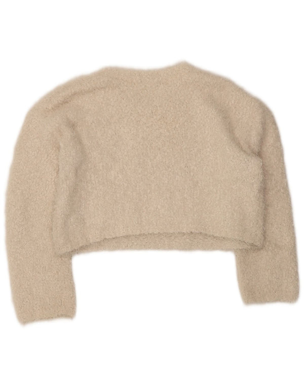 Zara Womens Crop Boat Neck Jumper Sweater UK 14 Medium Beige Polyester