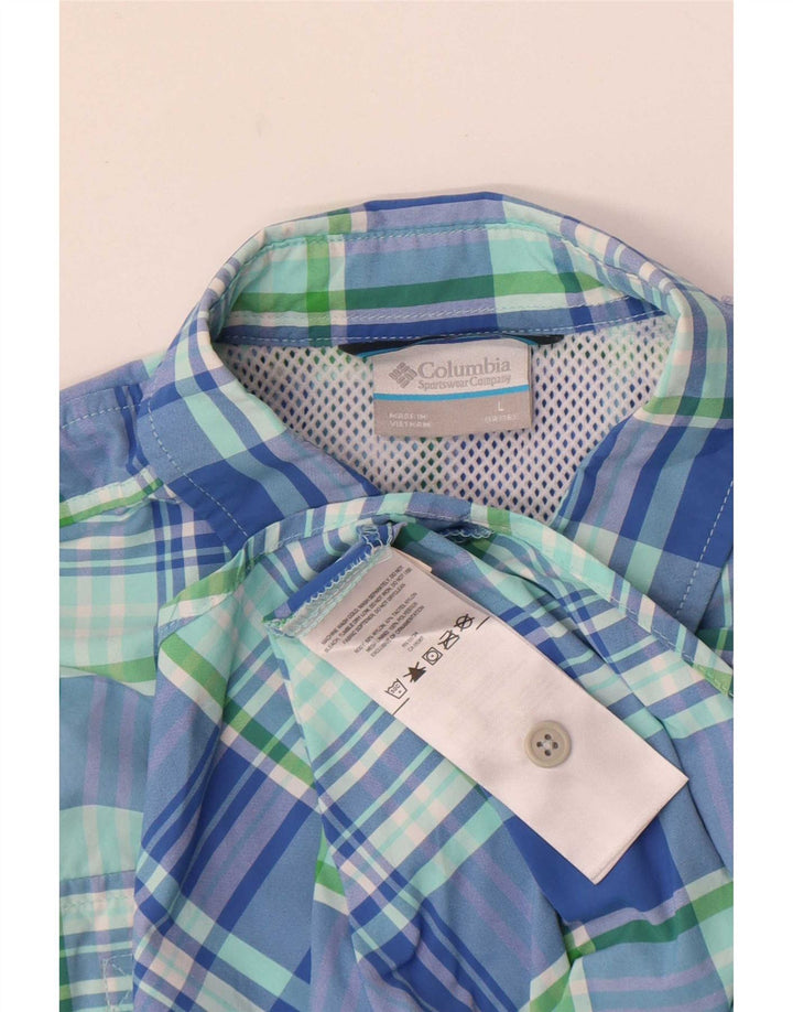 Columbia Boys Shirt 11-12 Years Large Blue Check Nylon
