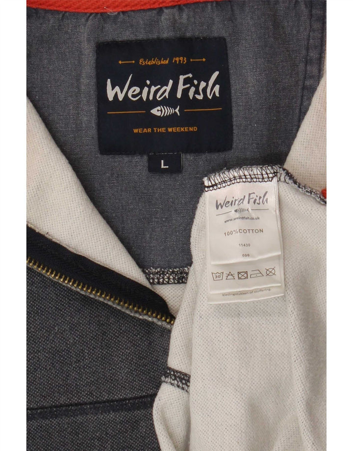 Weird Fish Mens Zip Neck Sweatshirt Jumper Large Navy Blue Cotton