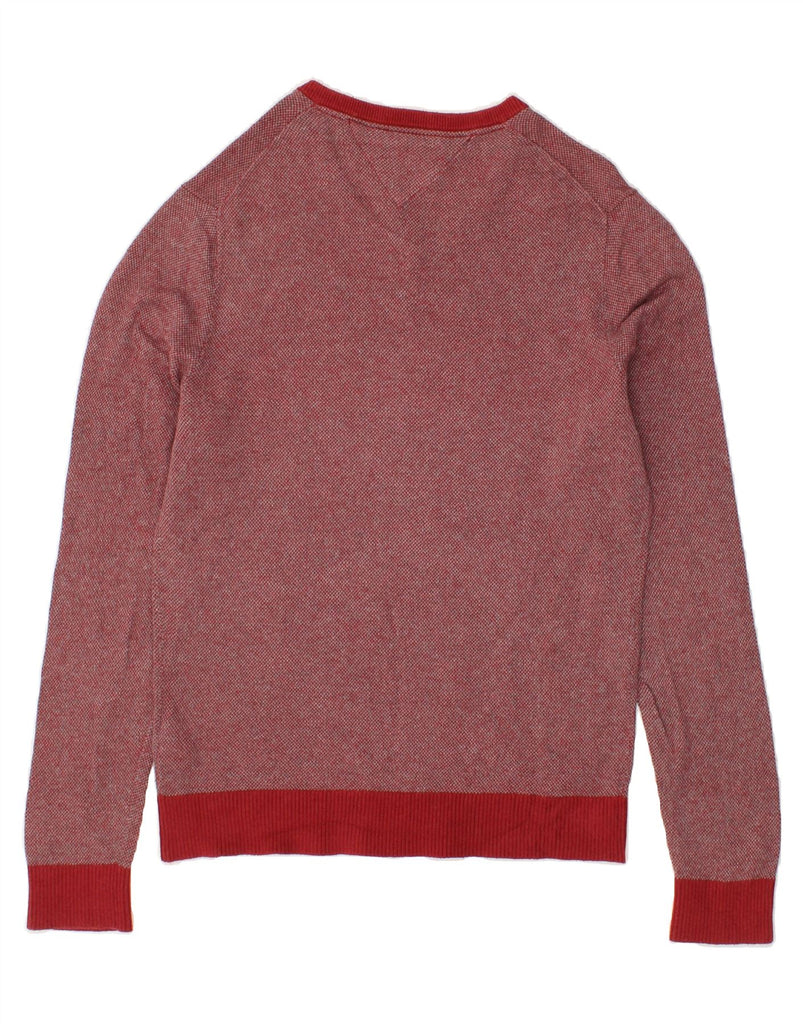 TOMMY HILFIGER Mens V-Neck Jumper Sweater Medium Red Cotton | Vintage Tommy Hilfiger | Thrift | Second-Hand Tommy Hilfiger | Used Clothing | Messina Hembry 