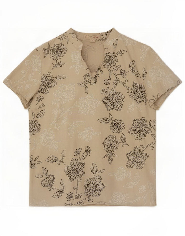 EWM Womens Blouse Top UK 12 Medium Beige Floral Viscose