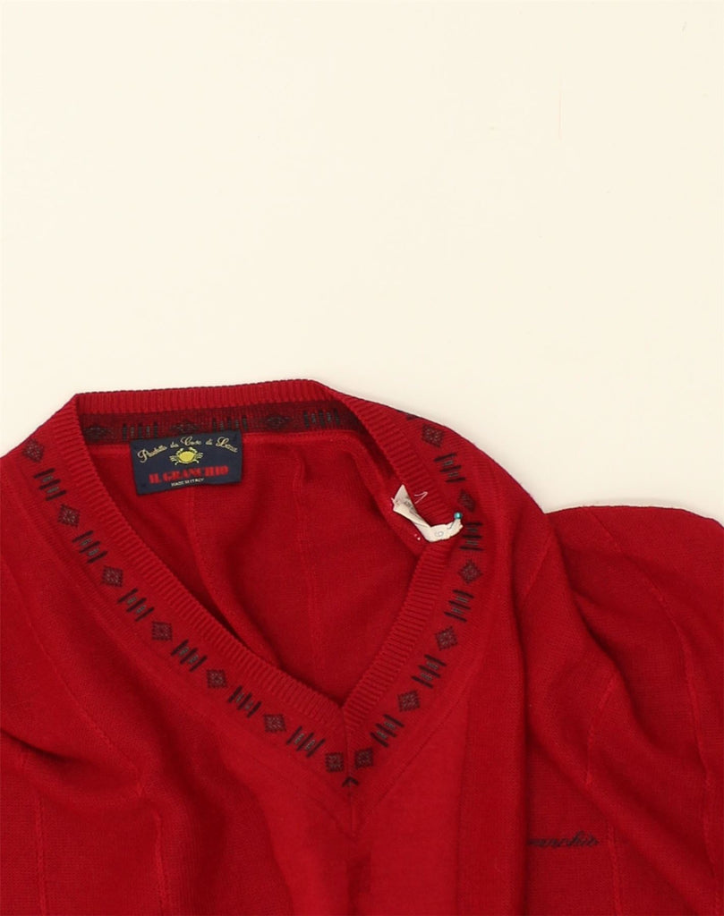 IL GRANCHIO Womens V-Neck Jumper Sweater UK 20 2XL Red Wool | Vintage Il Granchio | Thrift | Second-Hand Il Granchio | Used Clothing | Messina Hembry 