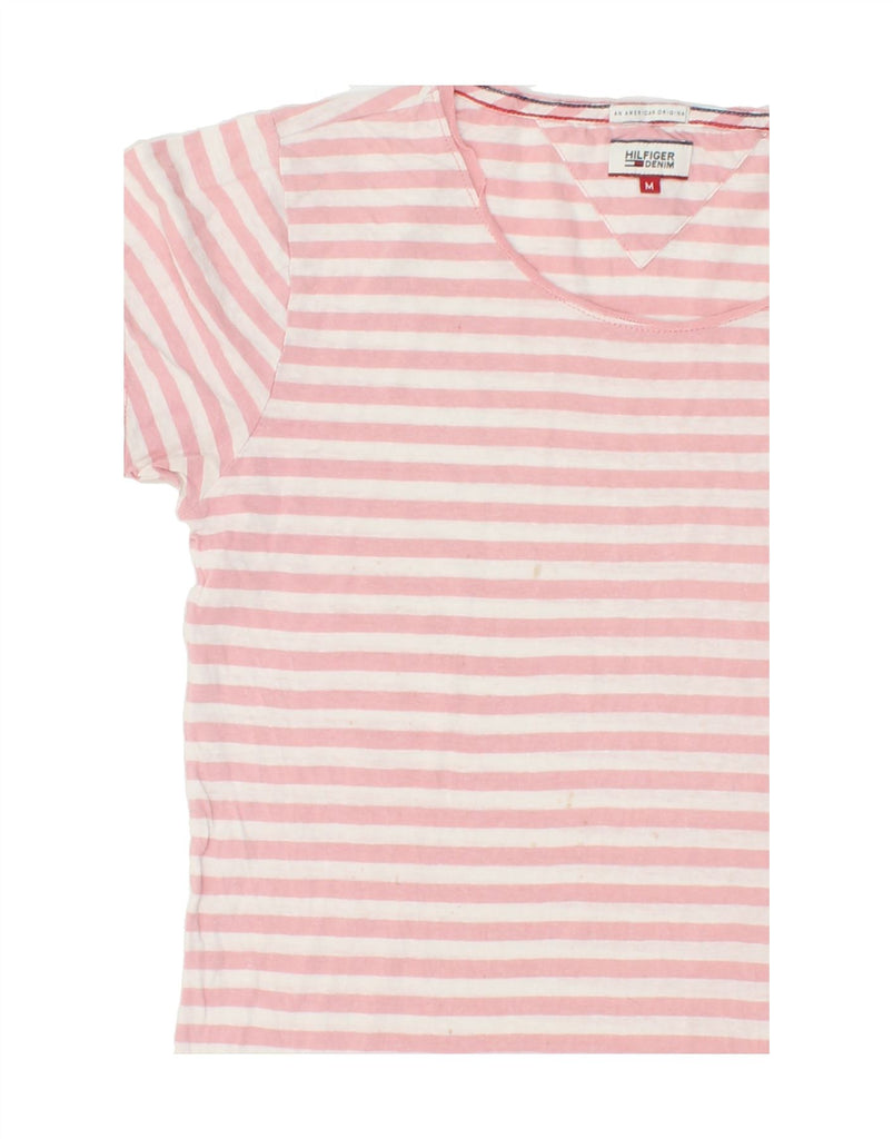 TOMMY HILFIGER Womens T-Shirt Top UK 12 Medium Pink Striped Cotton | Vintage Tommy Hilfiger | Thrift | Second-Hand Tommy Hilfiger | Used Clothing | Messina Hembry 