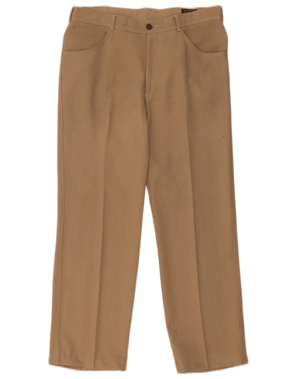 Farah Mens Straight Casual Trousers W34 L29 Beige Polyester
