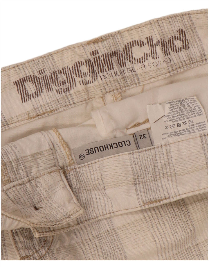 CLOCK HOUSE Mens Cargo Shorts W32 Medium Off White Check Cotton
