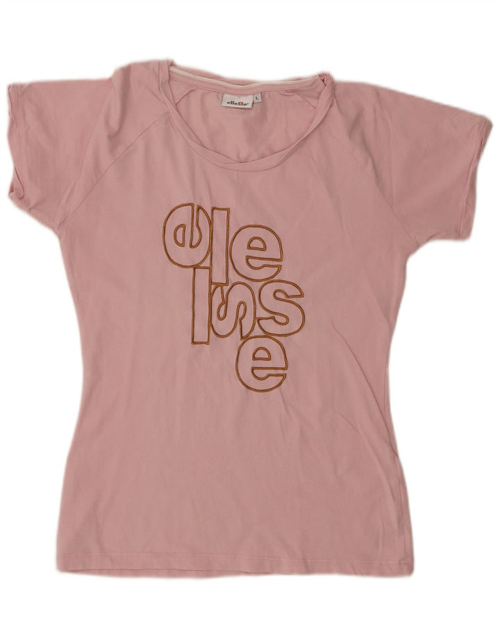 Ellesse Womens Graphic T-Shirt Top UK 14 Large Pink Cotton