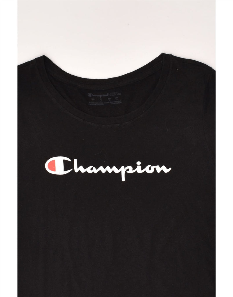 CHAMPION Womens Graphic T-Shirt Top UK 14 Large Black Cotton | Vintage Champion | Thrift | Second-Hand Champion | Used Clothing | Messina Hembry 