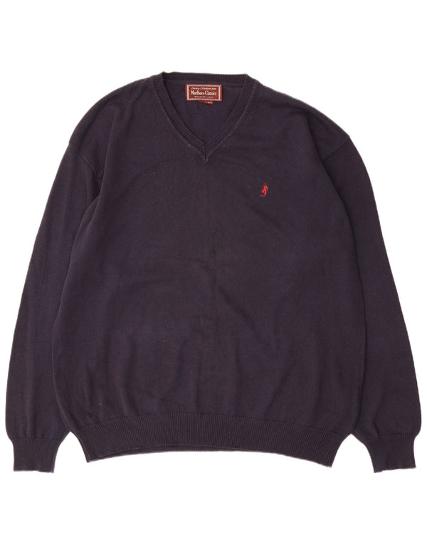 Marlboro Classics Mens V-Neck Jumper Sweater 3XL Navy Blue Cotton