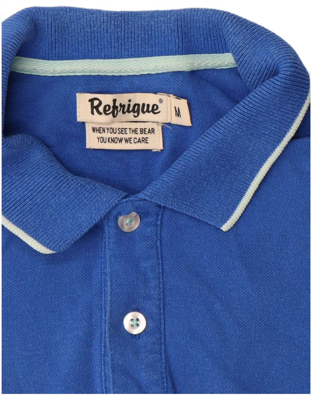 REFRIGUE Mens Polo Shirt Medium Blue Cotton