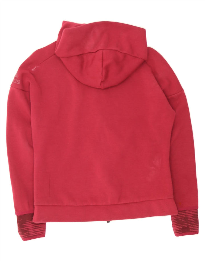 ADIDAS Womens Zip Hoodie Sweater UK 12/14 Medium Red Polyester Vintage Adidas and Second-Hand Adidas from Messina Hembry 