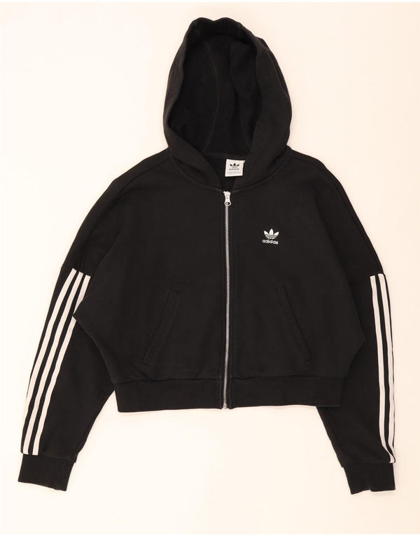 Adidas Womens Crop Oversized Zip Hoodie Sweater UK 8 Small Black Cotton