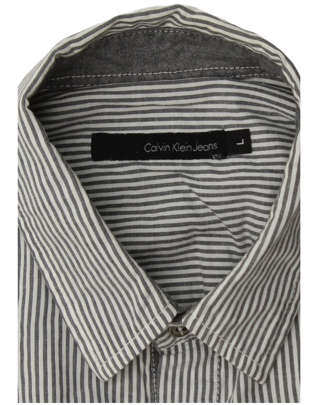 CALVIN KLEIN JEANS Mens Short Sleeve Shirt Large Grey Striped