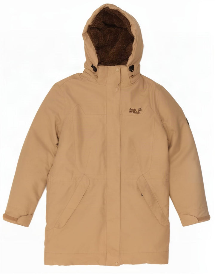 Jack Wolfskin Womens Hooded Parka Jacket UK 14 Medium Beige Polyester