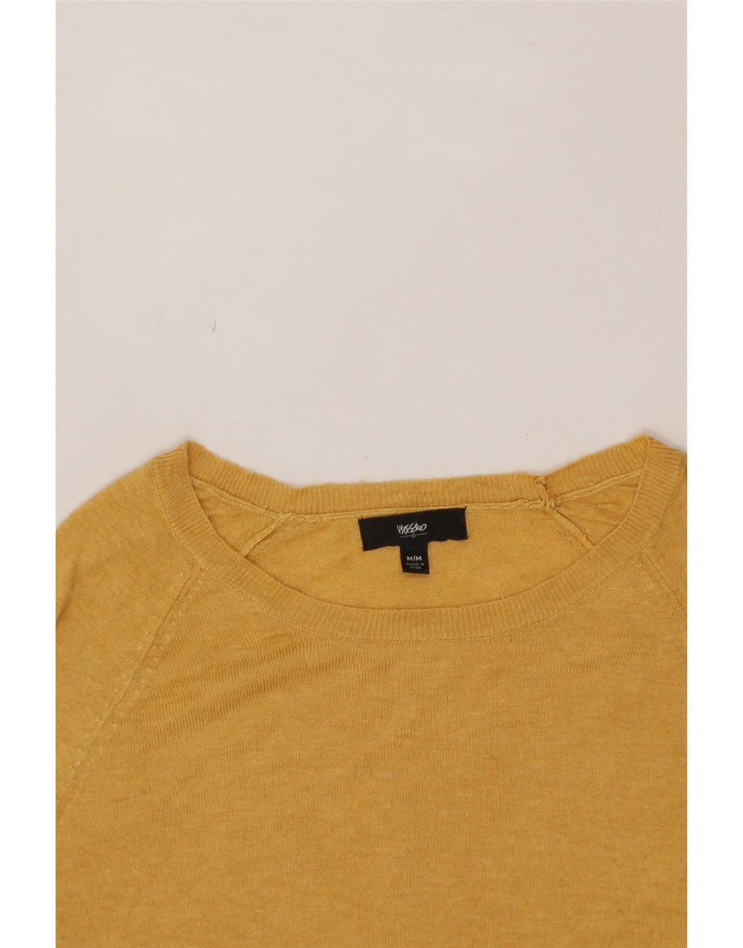 MOSSIMO Womens Boat Neck Jumper Sweater UK 12 Medium Yellow Nylon Vintage Mossimo and Second-Hand Mossimo from Messina Hembry 