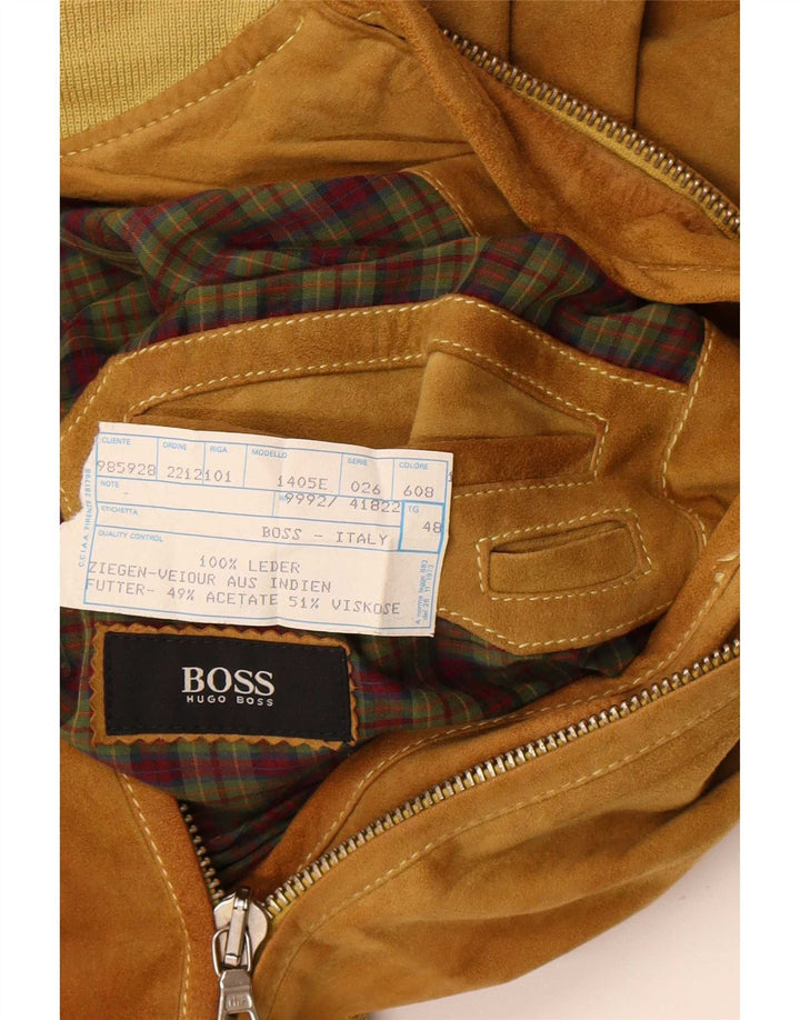 Hugo Boss Mens Loose Fit Suede Bomber Jacket EU 48 Medium Brown Leather