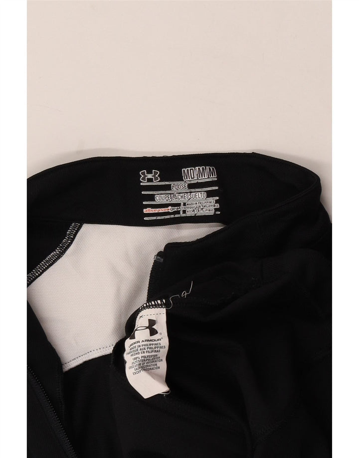 Under Armour Mens Zip Neck Pullover Tracksuit Top Medium Black Colourblock