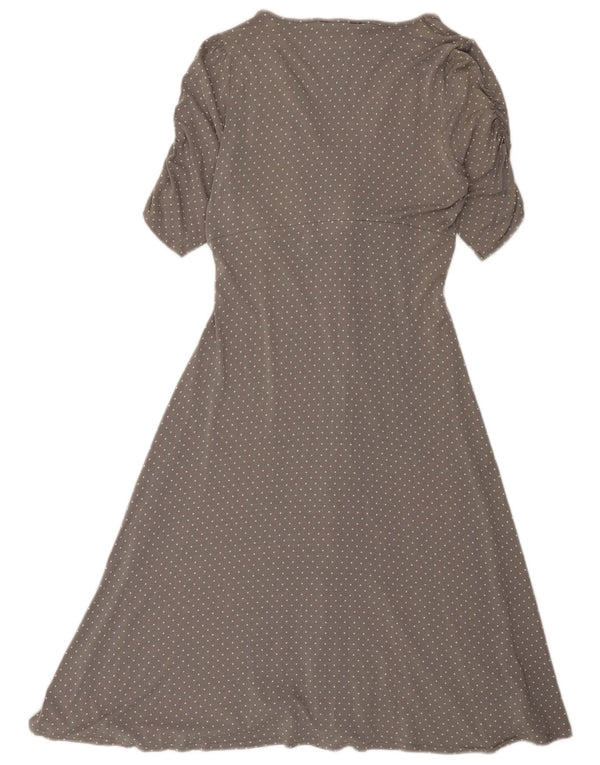 East Womens A-Line Dress UK 14 Medium Grey Spotted Viscose