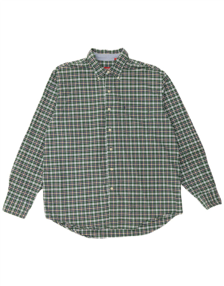 IZOD Mens Shirt Large Green Plaid Cotton