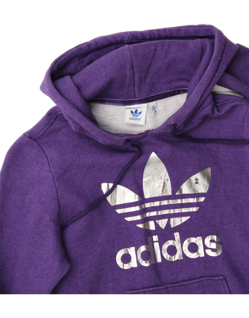 ADIDAS Womens Graphic Hoodie Jumper EU 36 Small Purple Cotton Vintage Adidas and Second-Hand Adidas from Messina Hembry 