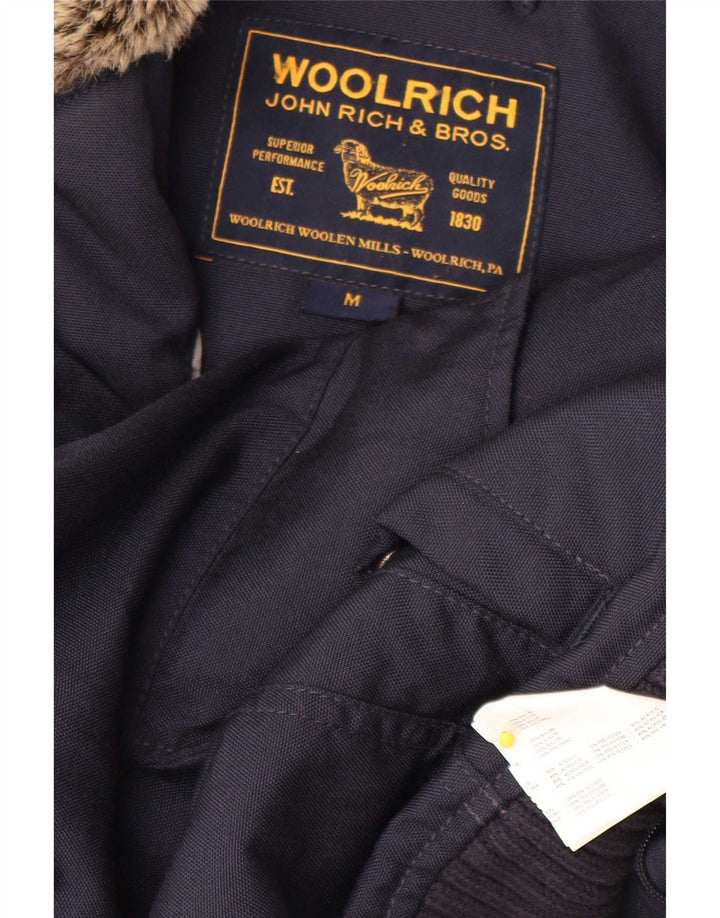 Woolrich Mens Hooded Bomber Jacket UK 38 Medium Navy Blue Nylon