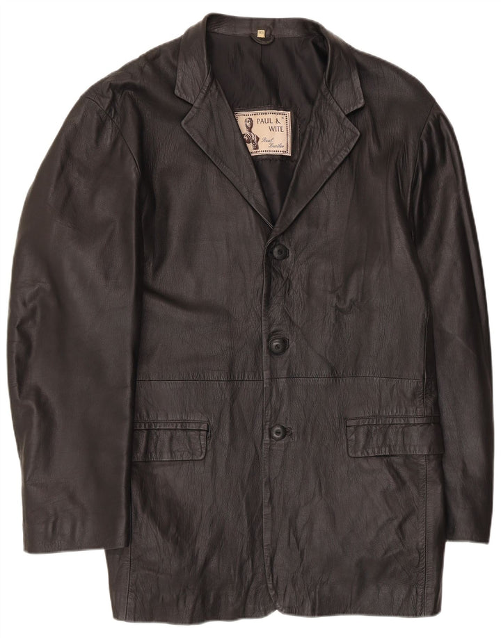 Paul & Wite Mens Leather Jacket UK 44 2XL Black Leather