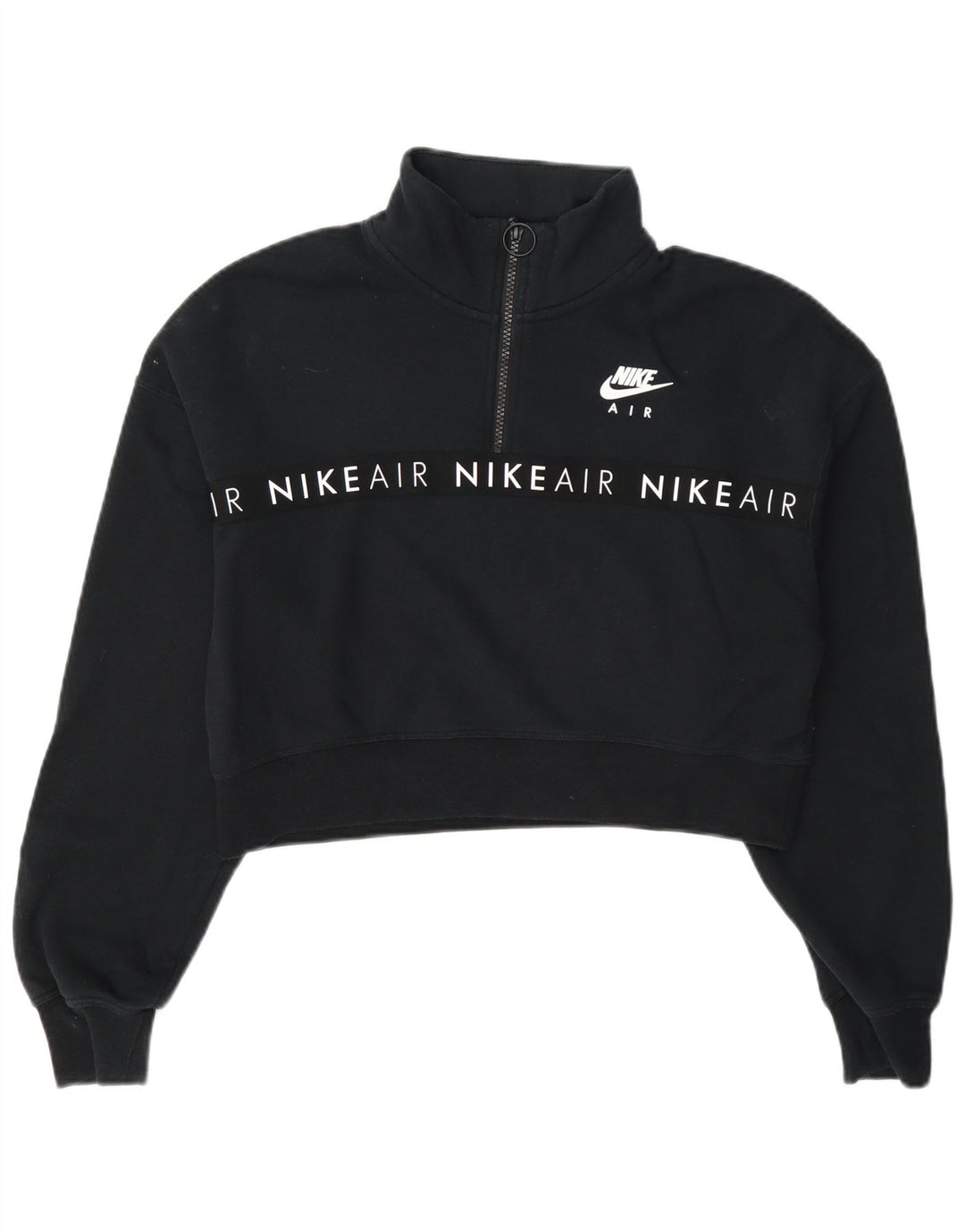 Nike Womens Crop Graphic Zip Neck Sweatshirt Jumper UK 14 Medium Navy Blue