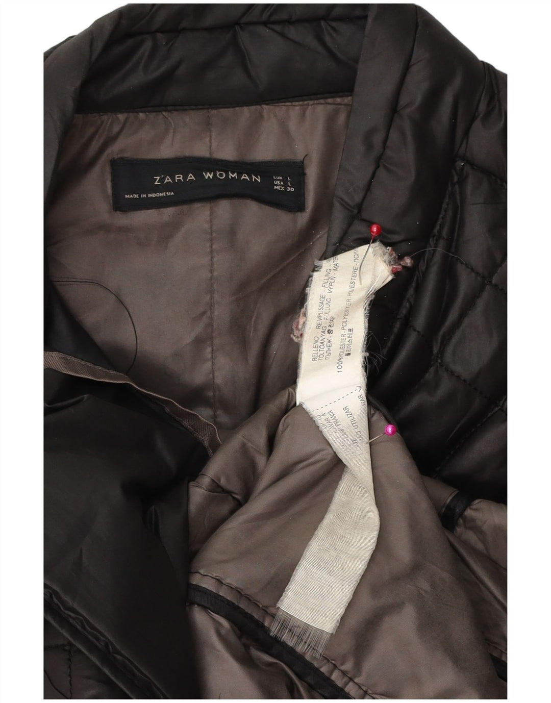 Zara Womens Quilted Padded Coat UK 16 Large Black Polyester