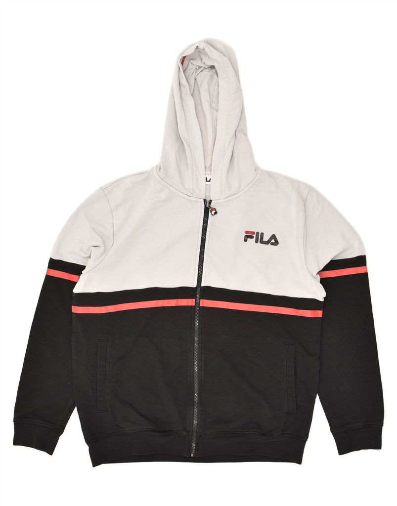 FILA Mens Zip Hoodie Sweater Large White Colourblock Cotton | Vintage Fila | Thrift | Second-Hand Fila | Used Clothing | Messina Hembry 