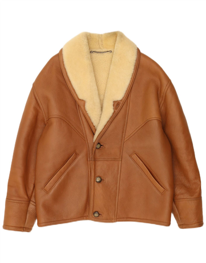 Vintage Mens Shearling Jacket IT 50 Large Brown Shearling