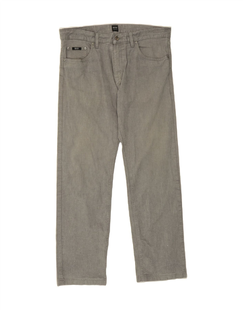 HUGO BOSS Mens Straight Casual Trousers W35 L31  Grey Herringbone Cotton Vintage Hugo Boss and Second-Hand Hugo Boss from Messina Hembry 