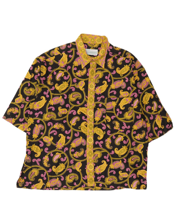 Vintage Mens Short Sleeve Shirt XL Black Paisley Cotton