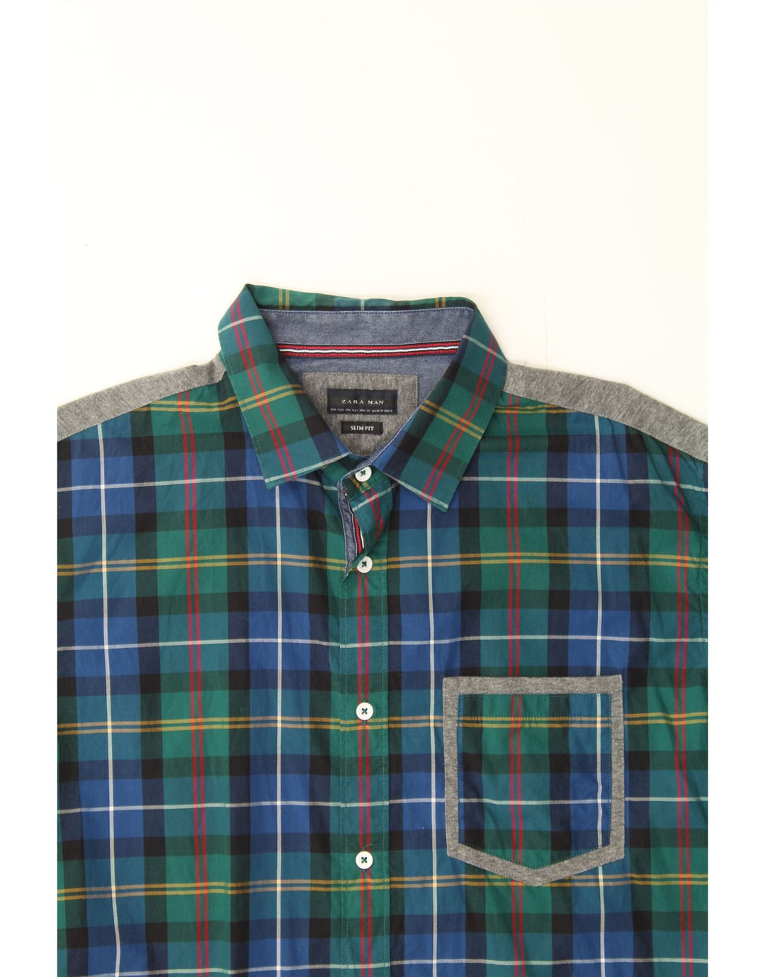 ZARA Mens Slim Fit Shirt 2XL Blue Check Cotton Vintage Zara and Second-Hand Zara from Messina Hembry 