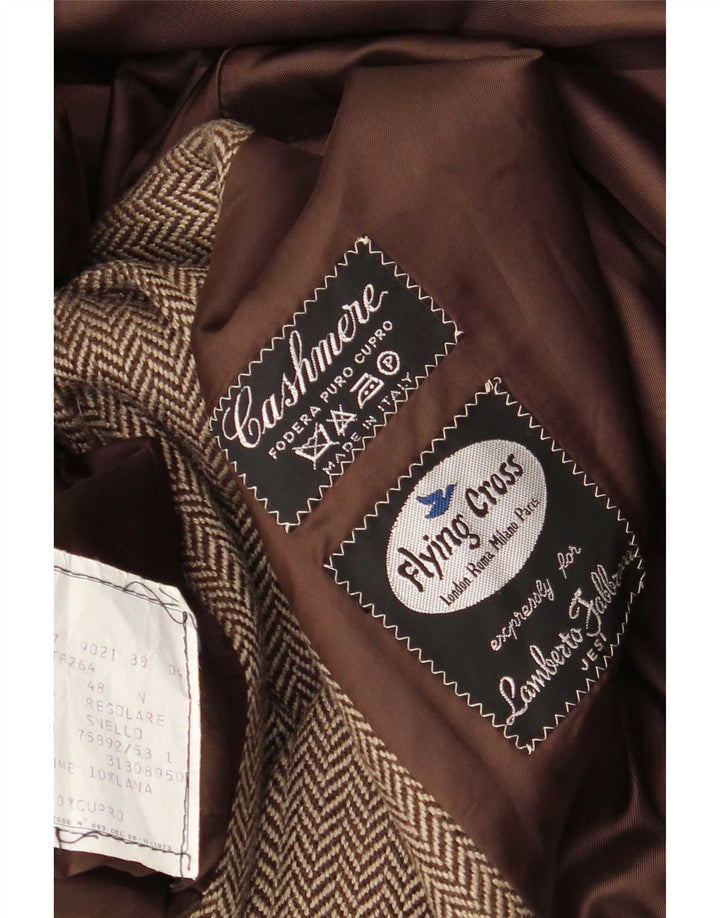 Flying Cross Mens Overcoat IT 48 Medium Brown Herringbone Cashmere