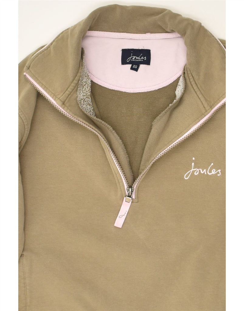 JOULES Womens Zip Neck Sweatshirt Jumper UK 6 XS Khaki Cotton | Vintage Joules | Thrift | Second-Hand Joules | Used Clothing | Messina Hembry 