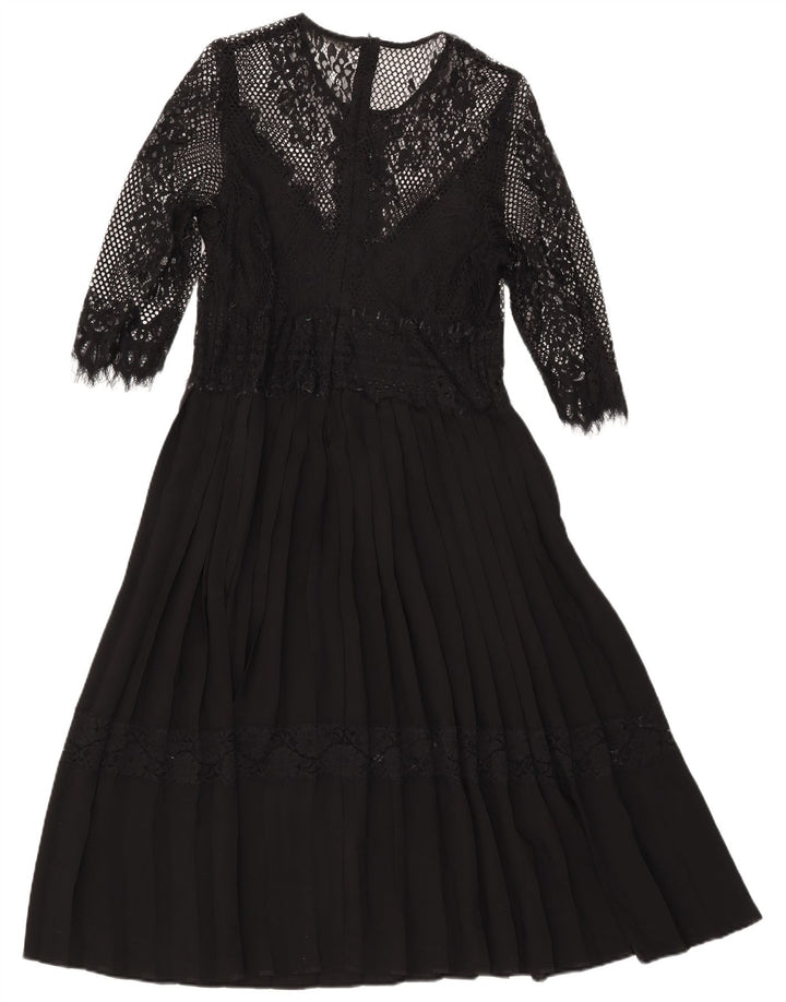 Zara Womens 3/4 Sleeve Maxi Dress UK 14 Large Black Polyamide