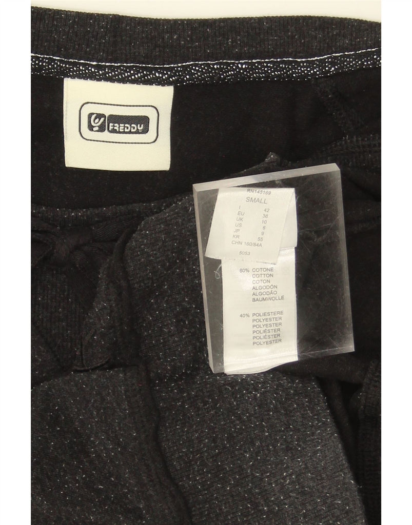 FREDDY Womens Graphic Sweatshirt Jumper UK 10 Small Black Cotton Vintage Freddy and Second-Hand Freddy from Messina Hembry 