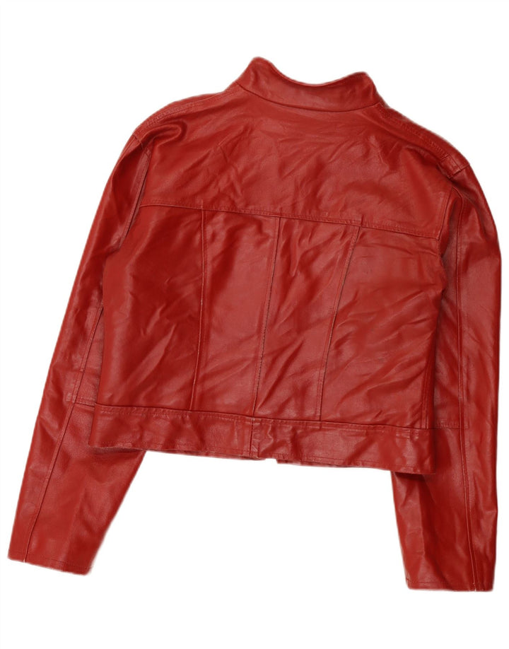 Vintage Womens Crop Leather Jacket UK 14 Medium Red Leather