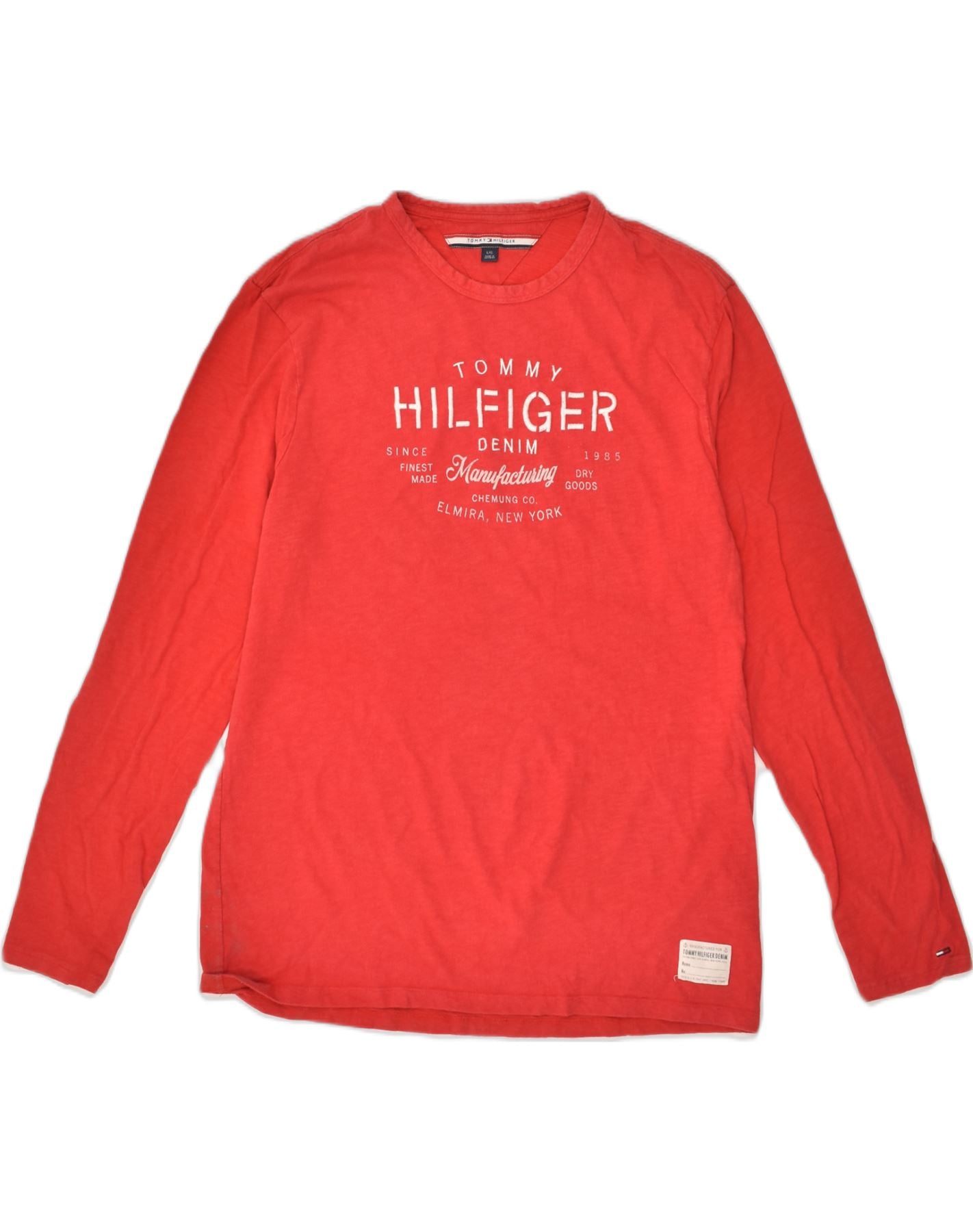 TOMMY HILFIGER Womens Graphic Top Long Sleeve UK 16 Large Red Cotton, Vintage & Second-Hand Clothing Online