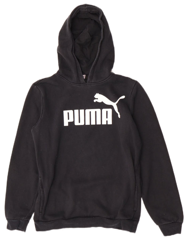 Puma Girls Graphic Hoodie Jumper 13-14 Years Black Cotton