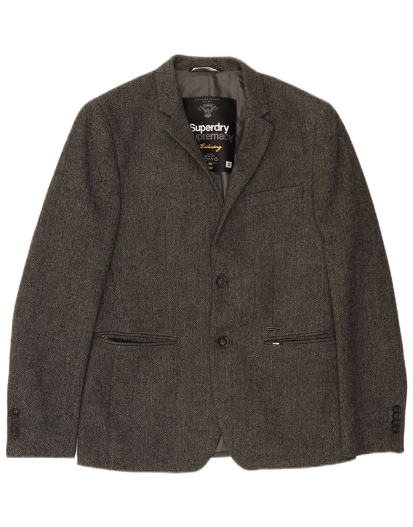 Superdry Mens 2 Button Blazer Jacket UK 38 Medium Grey Herringbone