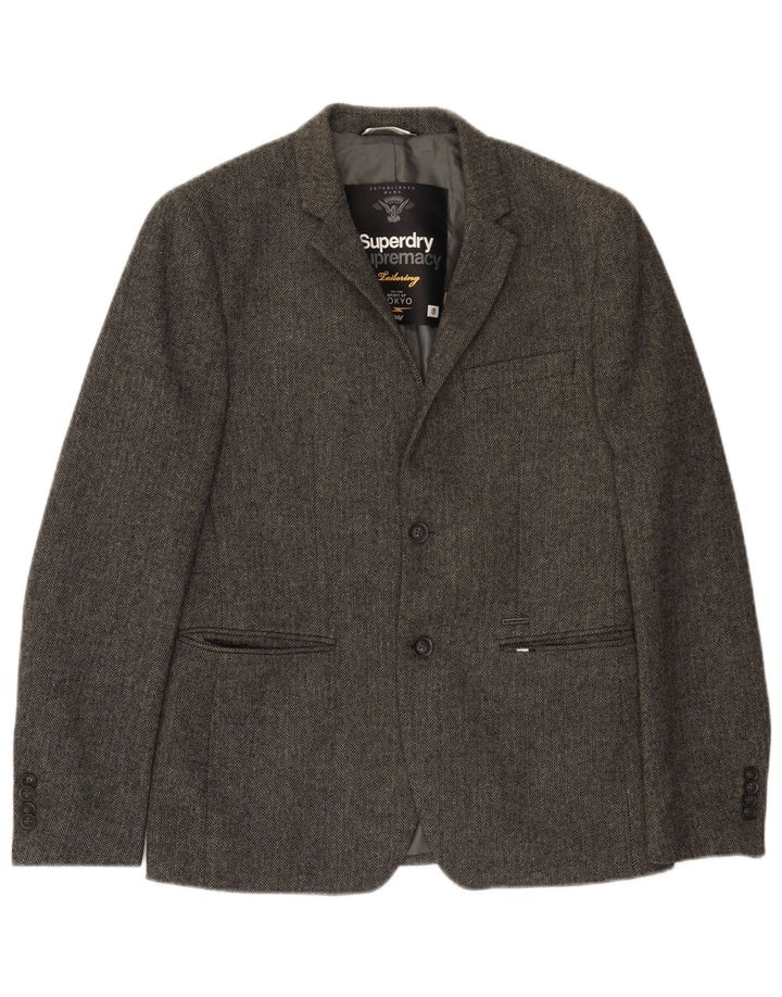 Superdry Mens 2 Button Blazer Jacket UK 38 Medium Grey Herringbone