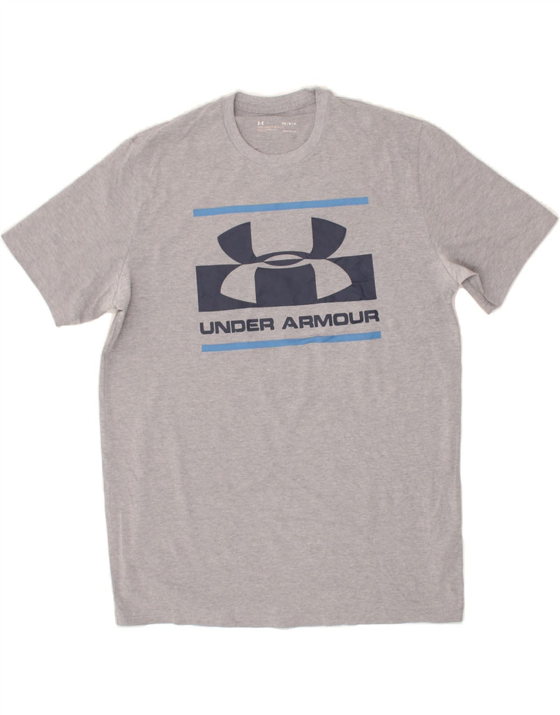 UNDER ARMOUR Mens Heat Gear Graphic T-Shirt Top Medium Grey Cotton | Vintage Under Armour | Thrift | Second-Hand Under Armour | Used Clothing | Messina Hembry 